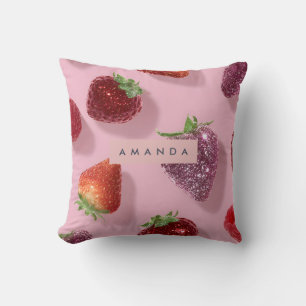 Personalised Glitter Strawberry & Raspberry  Cushion