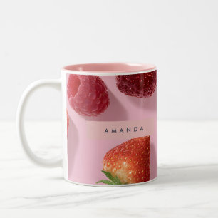 Personalised Glitter Strawberry & Raspberry Two-Tone Coffee Mug