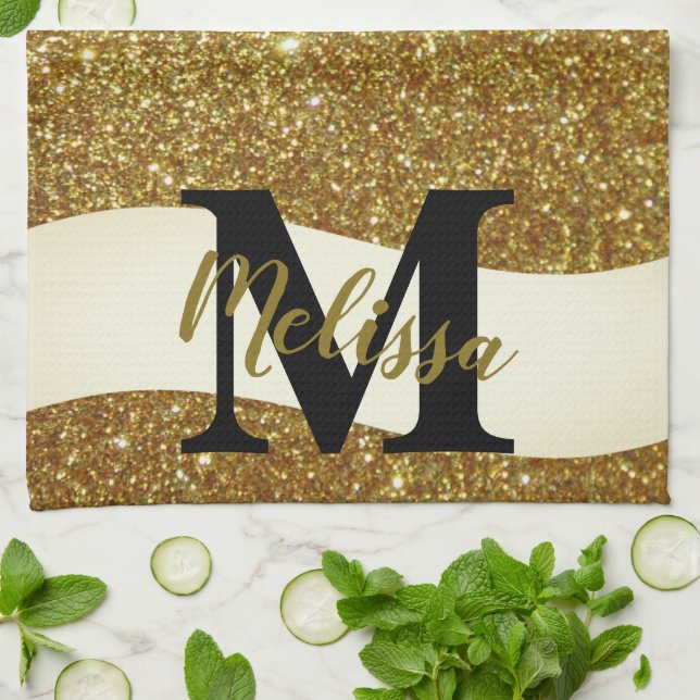Personalised glitter  tea towel (Folded)