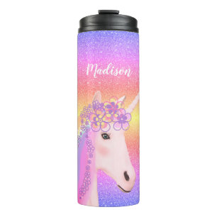 Personalised Glitter Unicorn Rainbow Kids Thermal Tumbler