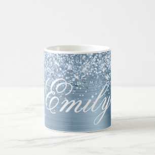 Personalised Glittery Light Blue Foil Coffee Mug