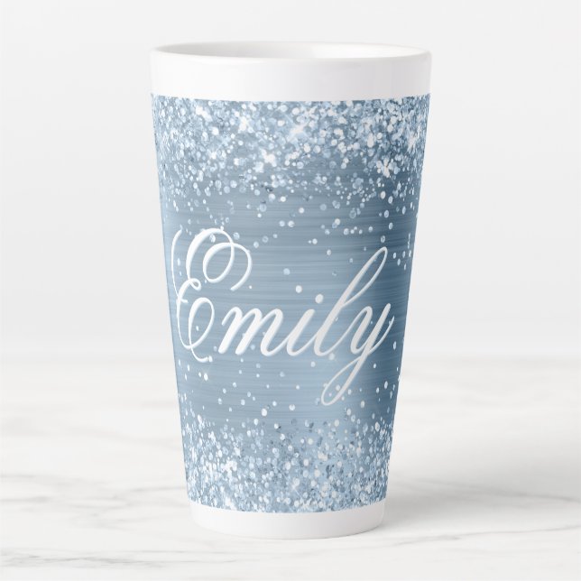Personalised Glittery Light Blue Foil Latte Mug (Front)