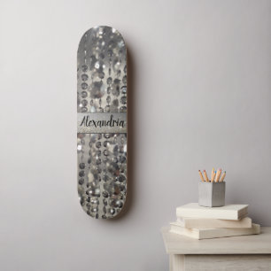 Personalised Glittery Silver Stringed Beads      Skateboard