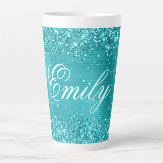 Personalised Glittery Turquoise Blue Foil Latte Mug