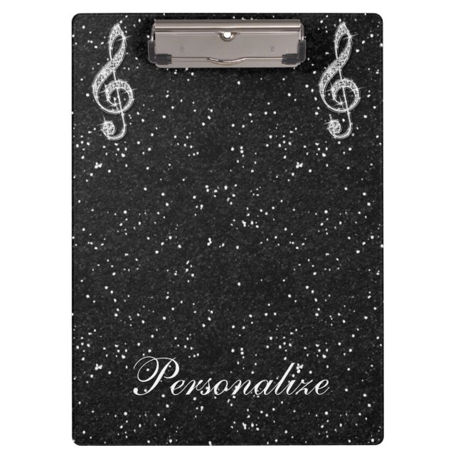 Personalised Glitzy Sparkly Diamond Music Note Clipboard (Front)