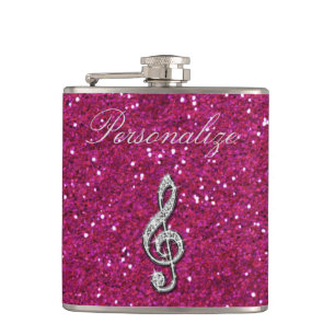 Personalised Glitzy Sparkly Diamond Music Note Hip Flask
