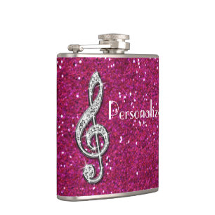 Personalised Glitzy Sparkly Diamond Music Note Hip Flask