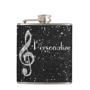 Personalised Glitzy Sparkly Diamond Music Note Hip Flask