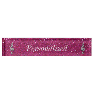 Personalised Glitzy Sparkly Diamond Music Note Nameplate