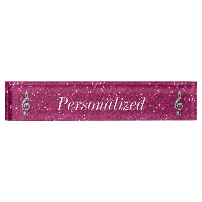 Personalised Glitzy Sparkly Diamond Music Note Nameplate (Front)