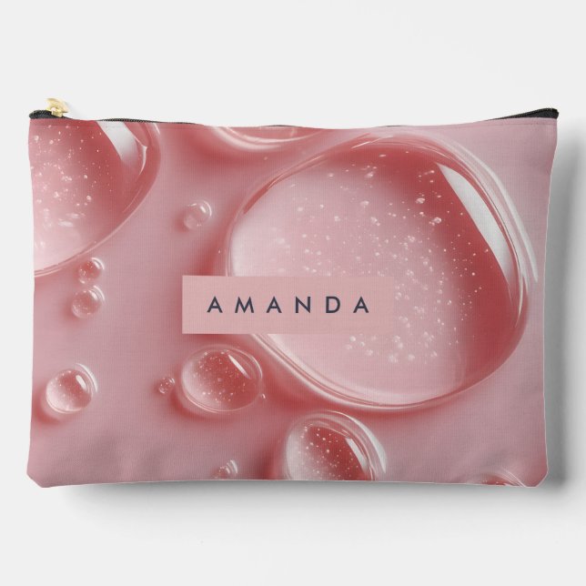 Personalised Glossy Blush Pink Water Droplets  Accessory Pouch (Front)