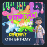 Personalised Glow Slime Science Party Favour Square Sticker<br><div class="desc">Say "Thanks for experimenting with us!" with this personalised science-themed thank you sticker! Featuring fun lab-inspired designs like slime and goo, this custom party favour sticker is perfect for science birthday parties, STEM events, and educational celebrations. Use it to seal favour bags, decorate gifts, or add a finishing touch to...</div>
