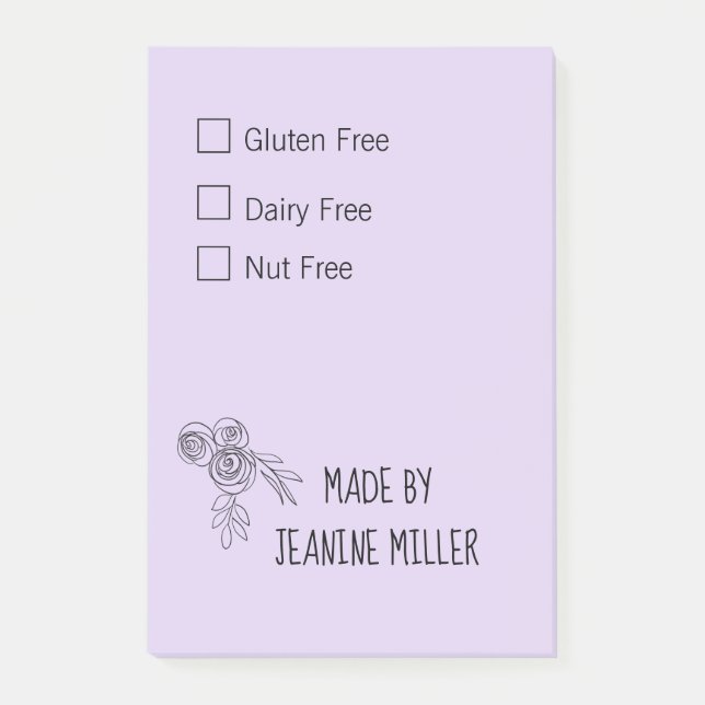 Personalised Gluten Free Dairy Free Nut Free Post-it Notes (Front)