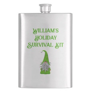 Personalised Gnome Holiday Survival Kit Hip Flask
