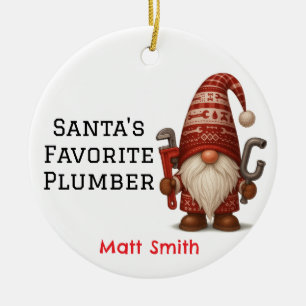 Personalised Gnome Plumber/Handyman Christmas Ceramic Tree Decoration