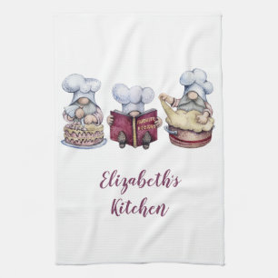 Personalised Gnomes Baking Cooking Cute Whimsical Tea Towel