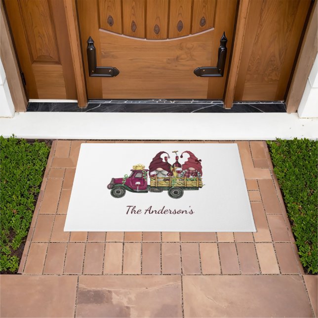Personalised Gnomes in Wine Truck Whimsical Trendy Doormat (Outdoor)