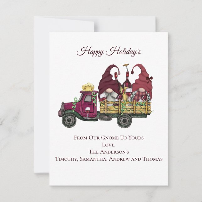 Personalised Gnomes Wine Truck Holiday Christmas  Card (Front)