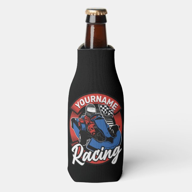 Personalised Go Kart Extreme Racing Karting Race  Bottle Cooler (Bottle Front)