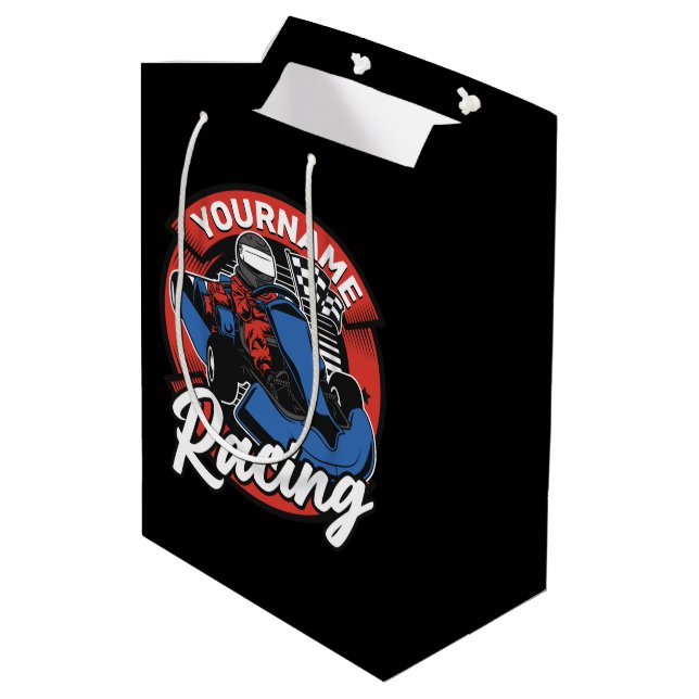 Personalised Go Kart Extreme Racing Karting Race  Medium Gift Bag (Back Angled)