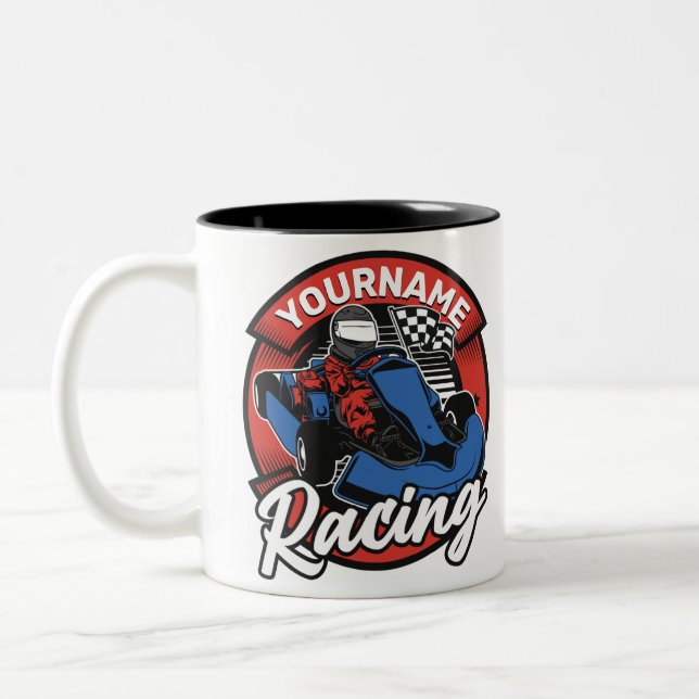 Personalised Go Kart Extreme Racing Karting Race  Two-Tone Coffee Mug (Left)