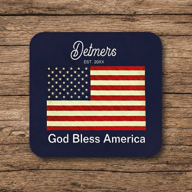 Personalised God Bless America Flag Coaster (Liberty, justice, and clean tables.)