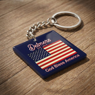 Personalised God Bless America Flag  Key Ring