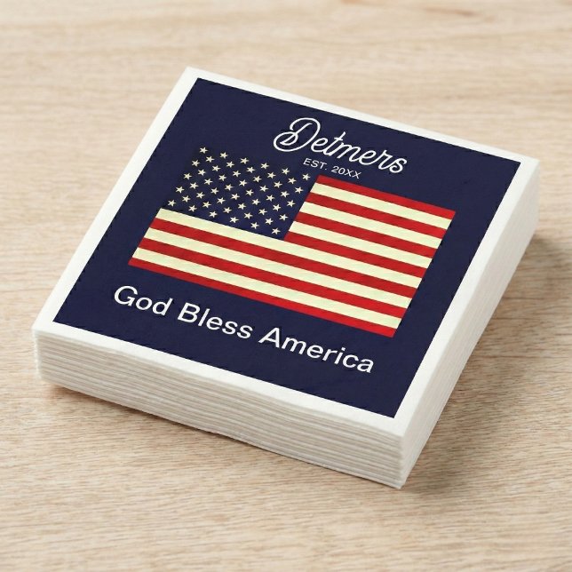 Personalised God Bless America Flag  Napkin (Keep it clean, patriot style.)