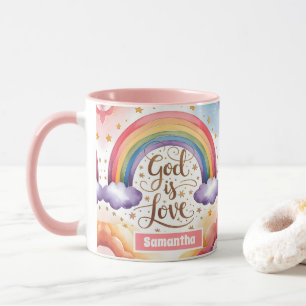 Personalised God is Love Boho Christian Kids Mug