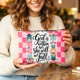 Personalised God is Within Her Christian Women Accessory Pouch
