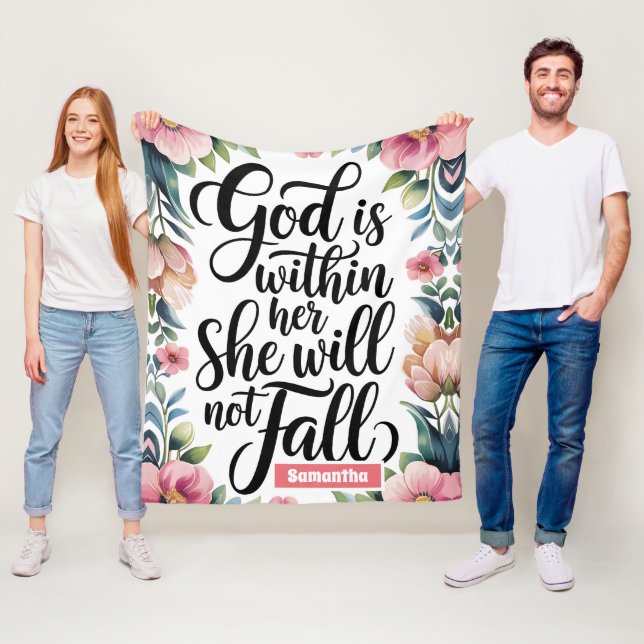 Personalised God is Within Her Christian Women Fleece Blanket (In Situ)