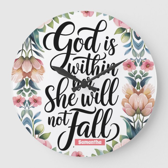 Personalised God is Within Her Christian Women Large Clock (Front)
