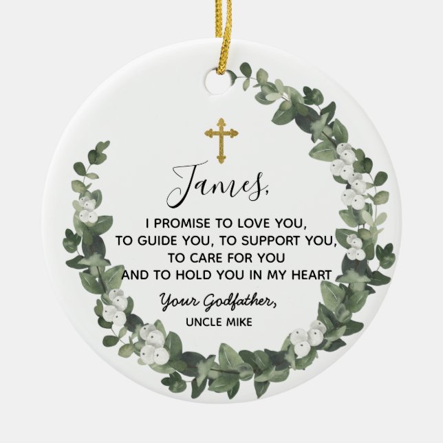 Personalised Godfather Promise to Godchild Ceramic Ceramic Tree Decoration (Front)