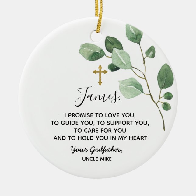 Personalised Godfather Promise to Godchild Ceramic Tree Decoration (Front)