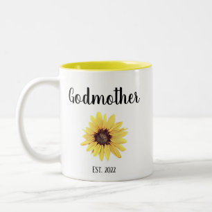 Personalised Godmother Est. Painted Sunflower Two-Tone Coffee Mug