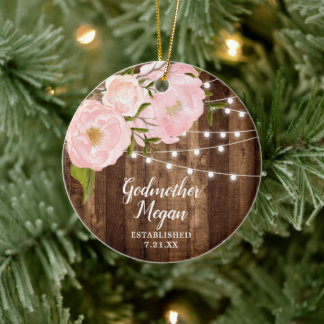 Personalised Godmother Farmhouse String Lights Ceramic Tree Decoration