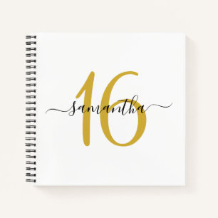 Personalised Gold 16th Birthday Guestbook Notebook