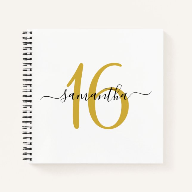 Personalised Gold 16th Birthday Guestbook Notebook (Front)