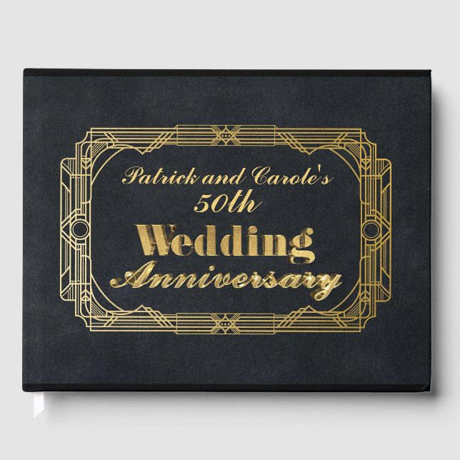 Personalised Gold 3D Wedding Anniversary Guest Book (Front)