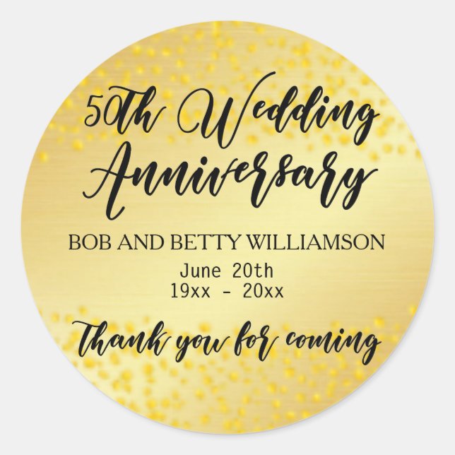 Personalised Gold 50h Anniversary Thank You Classic Round Sticker (Front)
