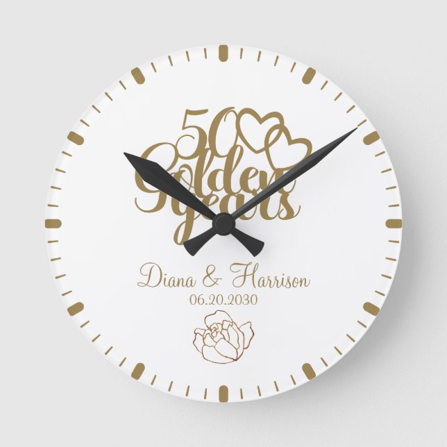Personalised Gold 50th Anniversary Gift White Round Clock (Front)