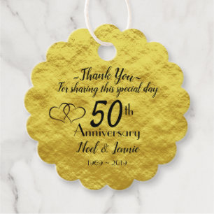 Personalised Gold 50th Anniversary Thank You Favour Tags