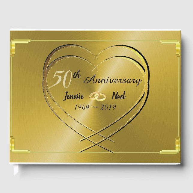 Personalised Gold 50th Wedding Anniversary Guest Book (Front)