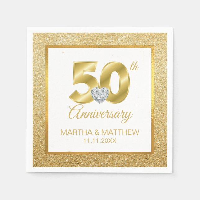 Personalised Gold 50th Wedding Anniversary Napkin (Front)