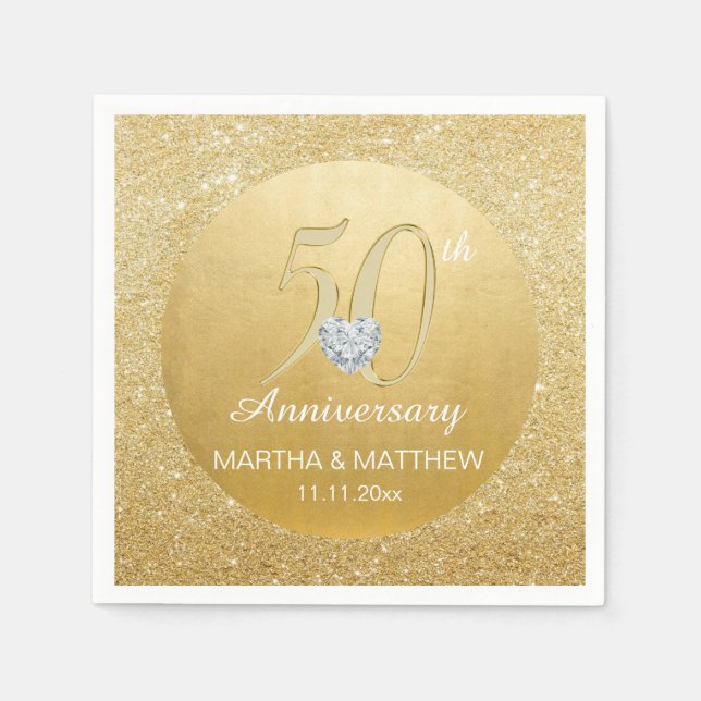 Personalised Gold 50th Wedding Anniversary Napkin (Front)