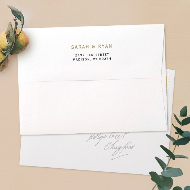 Personalised Gold 5 x 7 Wedding Return Address Envelope (Creator Uploaded)
