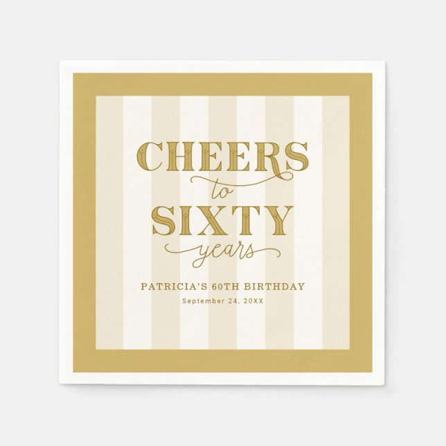 Personalised Gold 60th Birthday Party Paper Napkin (Front)