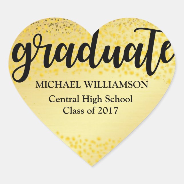 Personalised Gold and Black 2018 Heart Graduation Heart Sticker (Front)