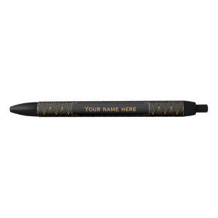Personalised Gold and Black Art Deco Pattern Black Ink Pen