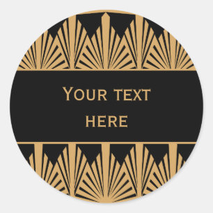 Personalised Gold and Black Art Deco Pattern Classic Round Sticker